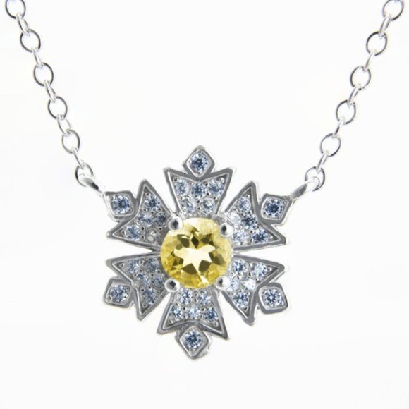Genuine Citrine Sterling Silver Flower Necklace - Picture 1 of 3